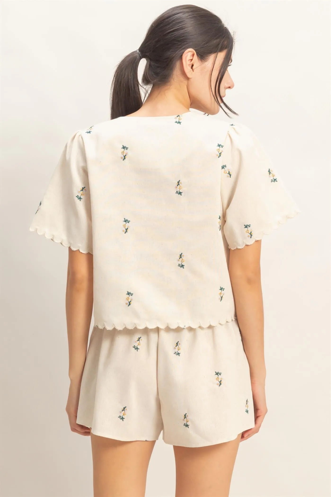 Sally Scalloped Embroidered Top, Oatmeal/Green sold by North & Main Clothing Company product image thumbnail 4