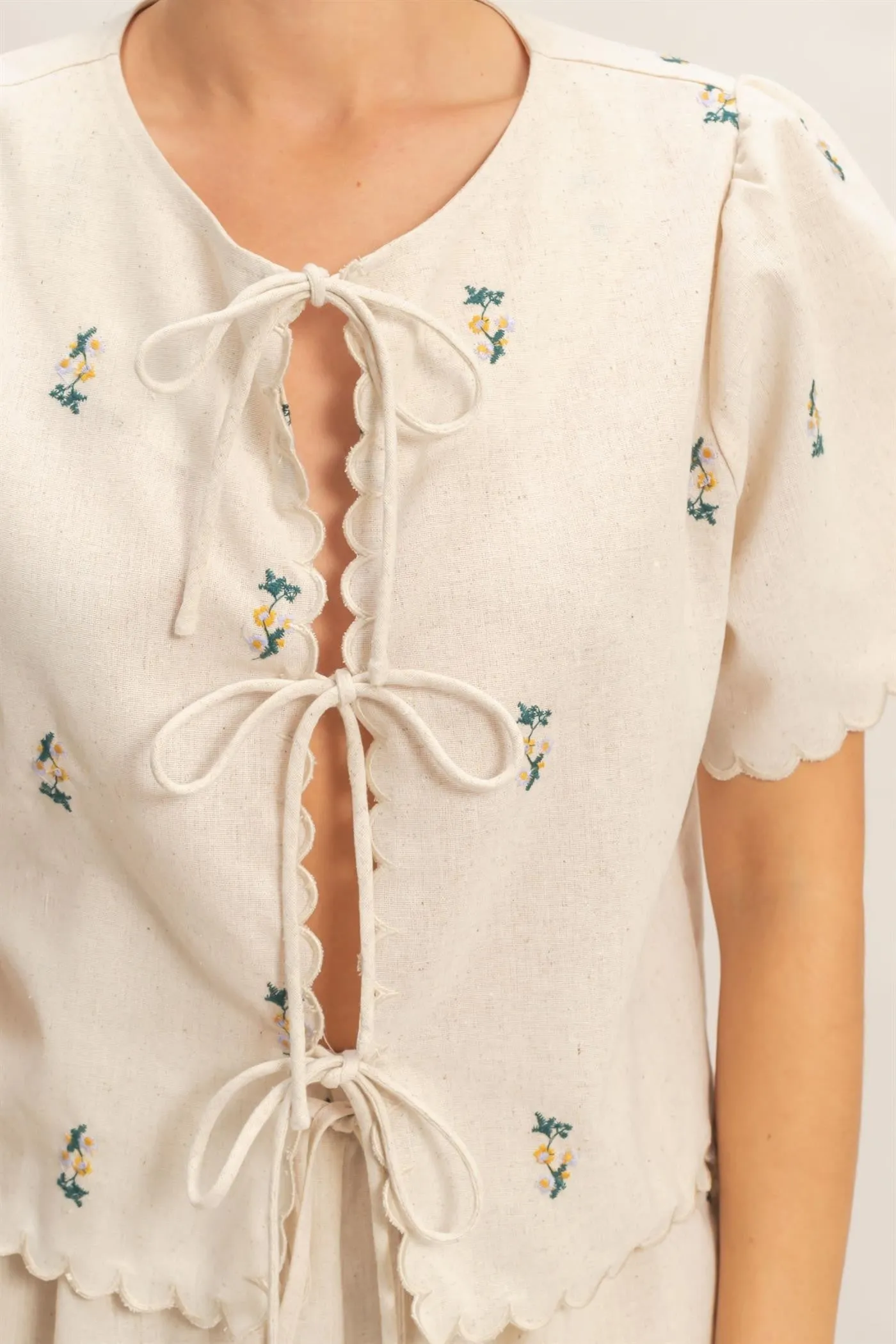 Sally Scalloped Embroidered Top, Oatmeal/Green sold by North & Main Clothing Company product image thumbnail 5