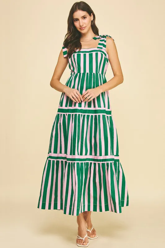 Tiered Maxi Dress, Green/Pink | Pinch made by Pinch