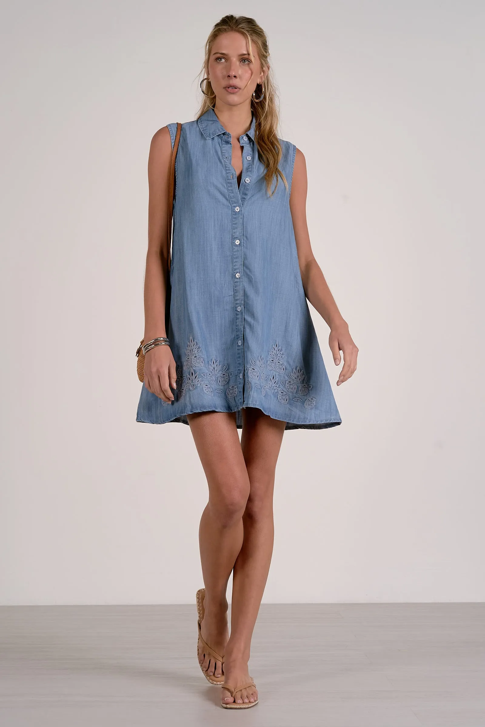 Sleeveless Button Down Dress, Denim | Elan sold by North & Main Clothing Company product image thumbnail 3