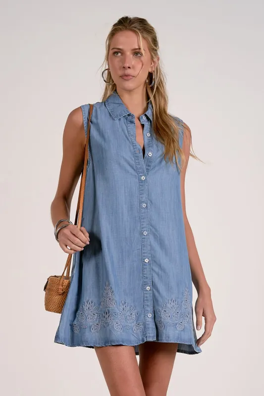 Sleeveless Button Down Dress, Denim | Elan made by Elan