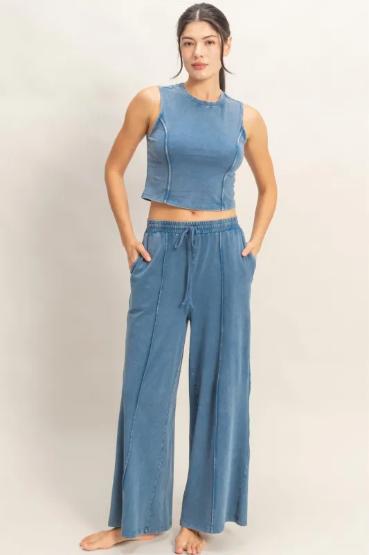 Leah Mineral Washed Top, Navy made by HYFVE