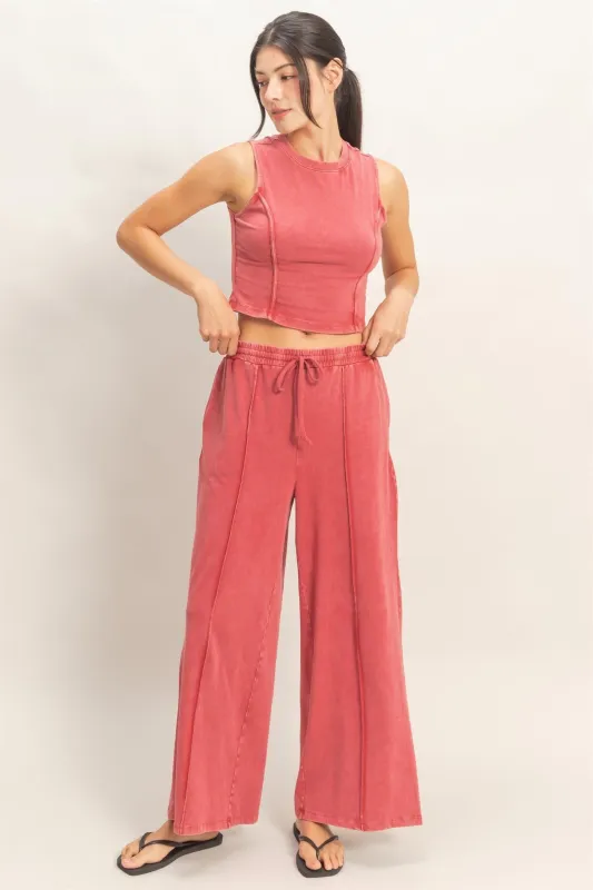 Leah Mineral Washed Top, Dark Red made by HYFVE