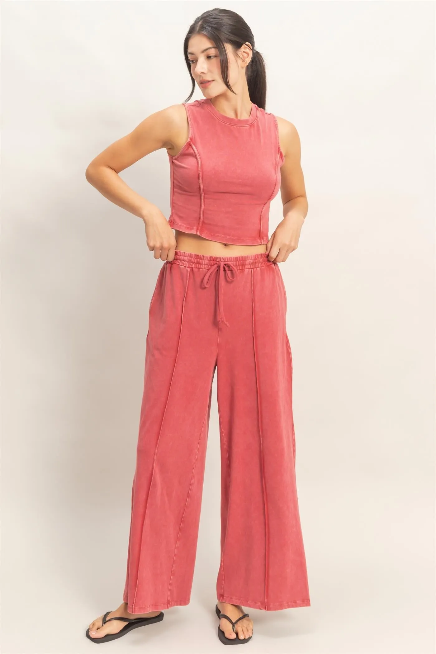 Leah Mineral Washed Top, Dark Red sold by North & Main Clothing Company