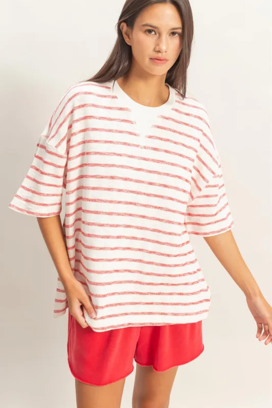 Shannon Striped Knit Top, Red made by HYFVE