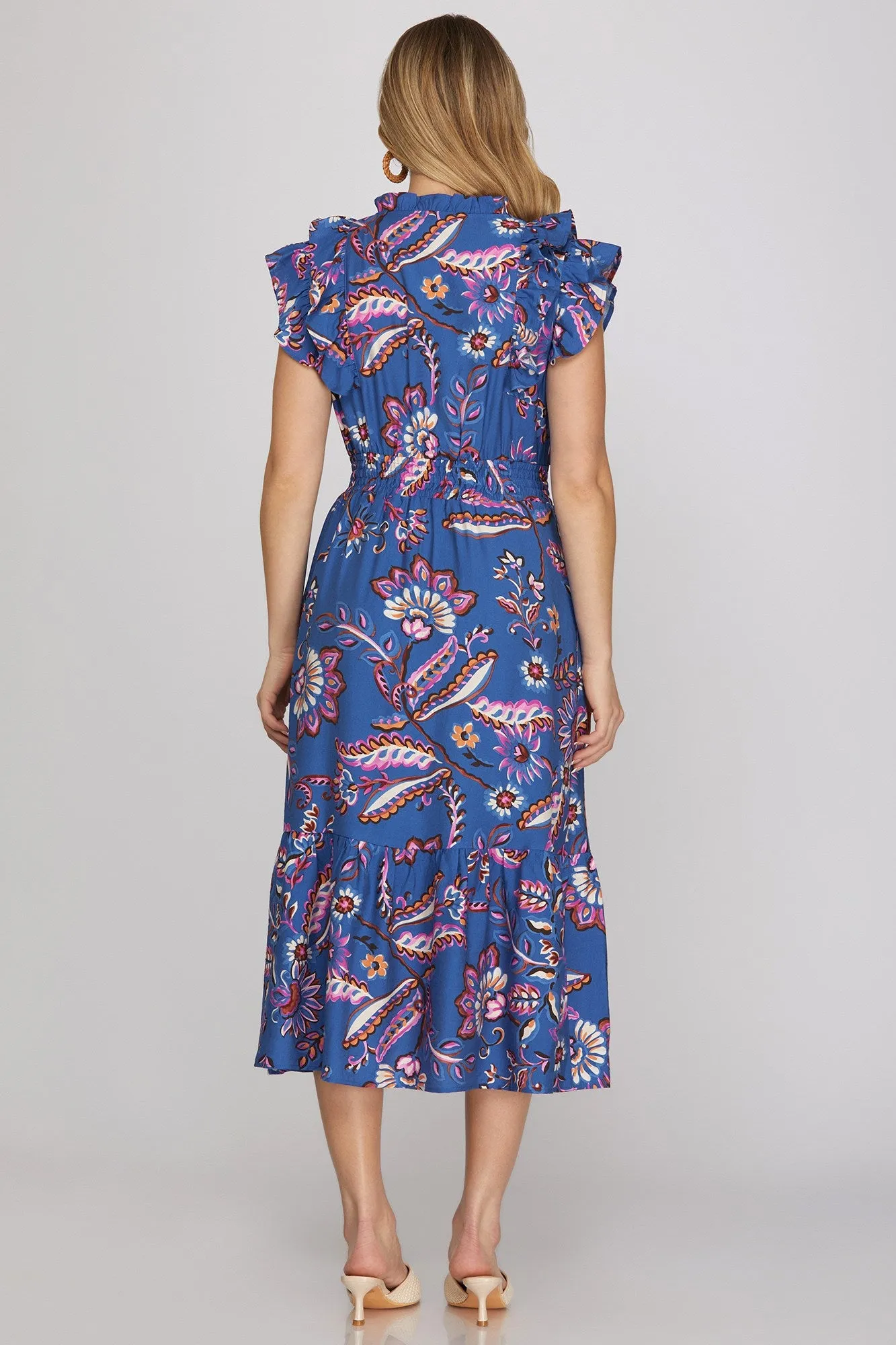 Liv Printed Midi Dress, Blue sold by North & Main Clothing Company product image thumbnail 4