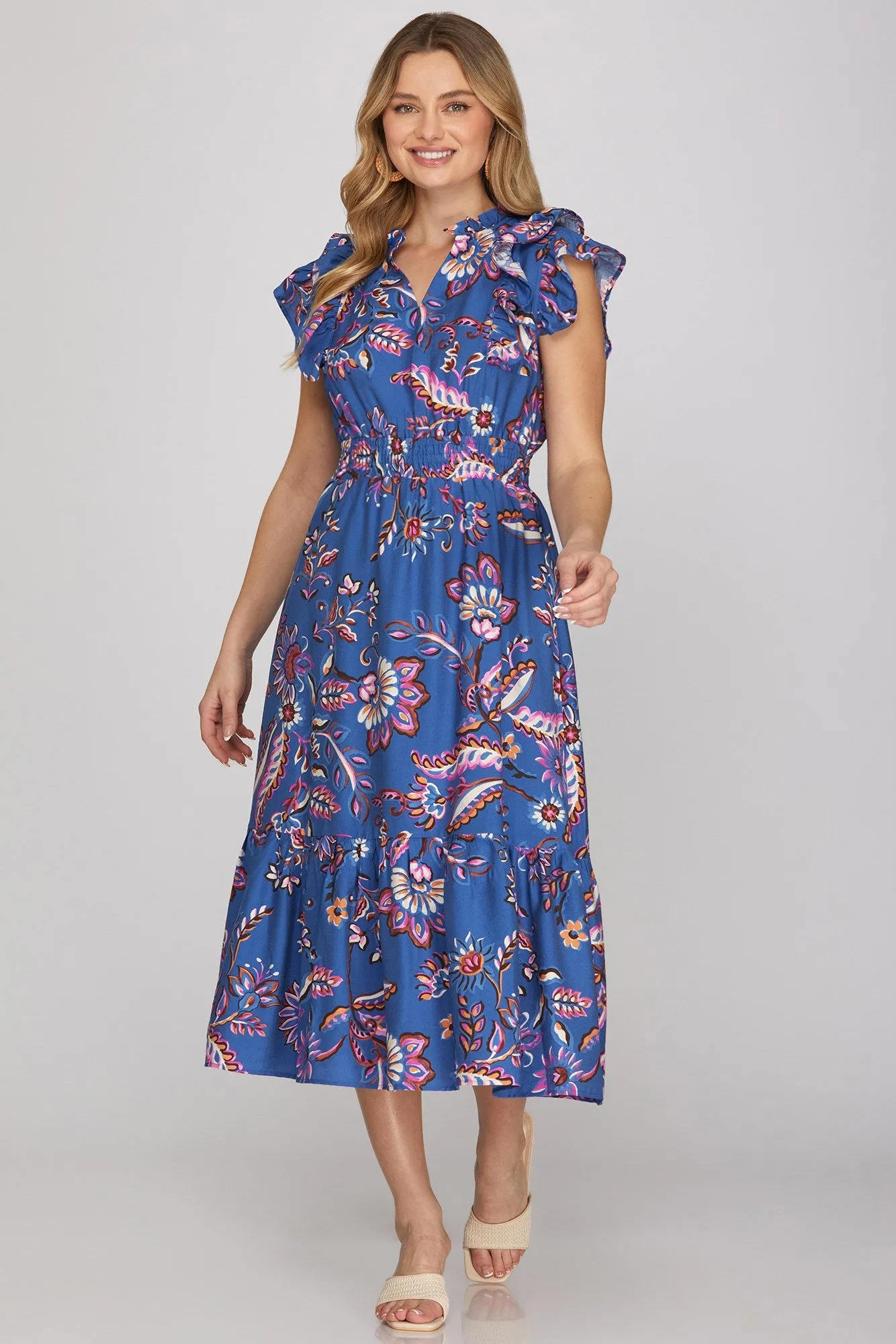 Liv Printed Midi Dress, Blue sold by North & Main Clothing Company product image thumbnail 2