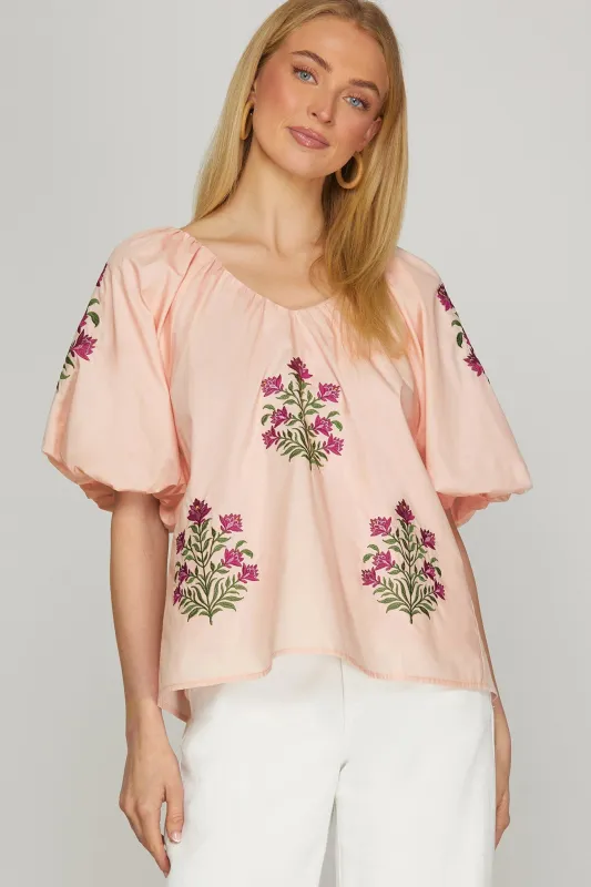 Sandy Embroidered Blouse, Blush made by She and Sky