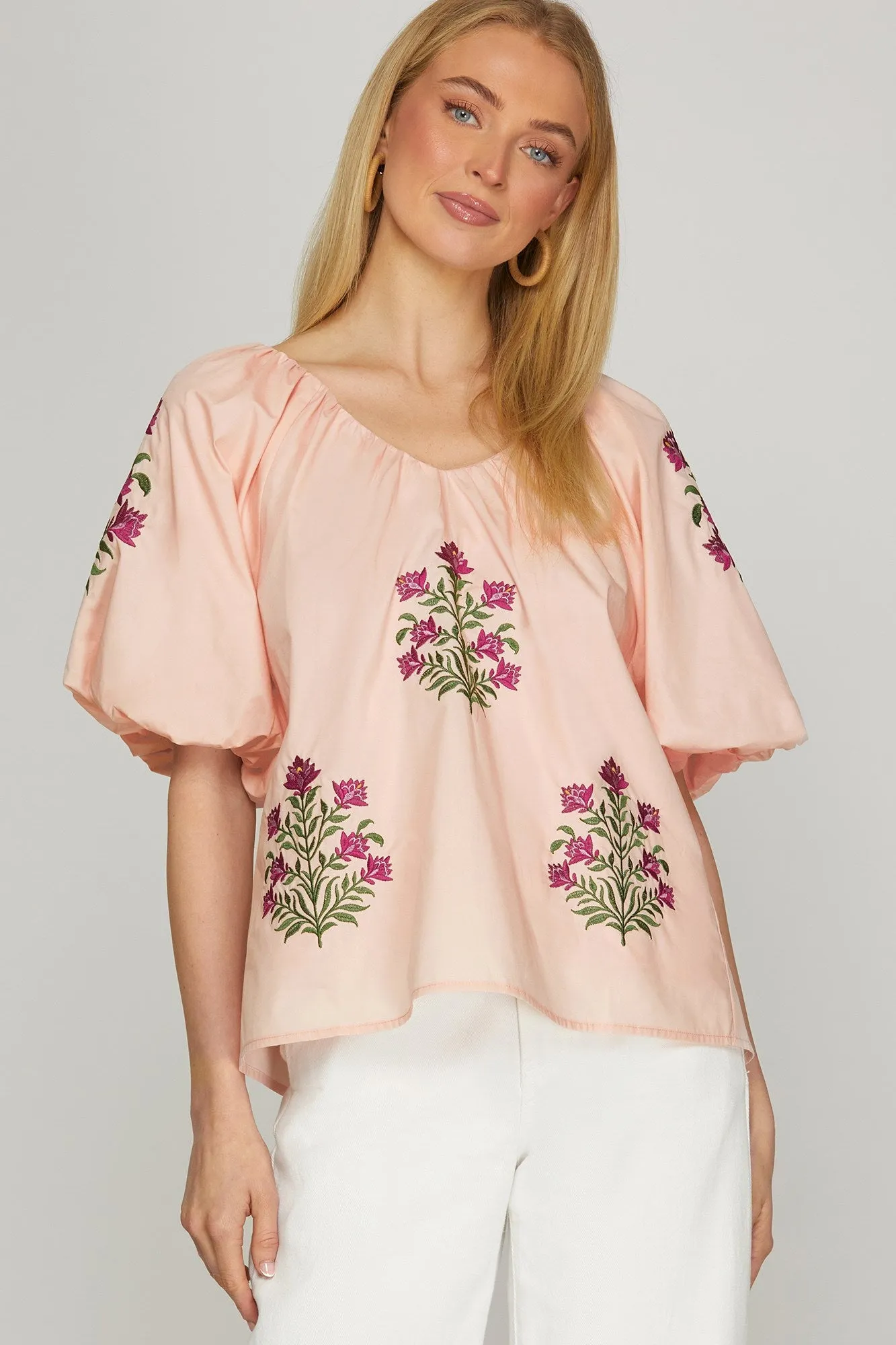 Sandy Embroidered Blouse, Blush sold by North & Main Clothing Company