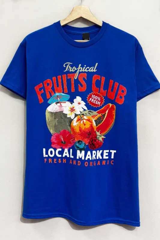 Tropical Fruits Graphic T-Shirt, Electric Blue made by Sweet Claire