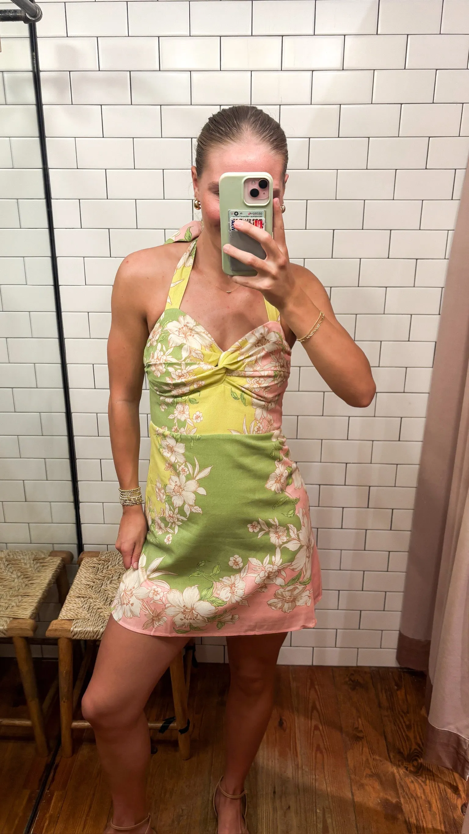 Annie Floral Halter Mini Dress, Green/Pink sold by North & Main Clothing Company