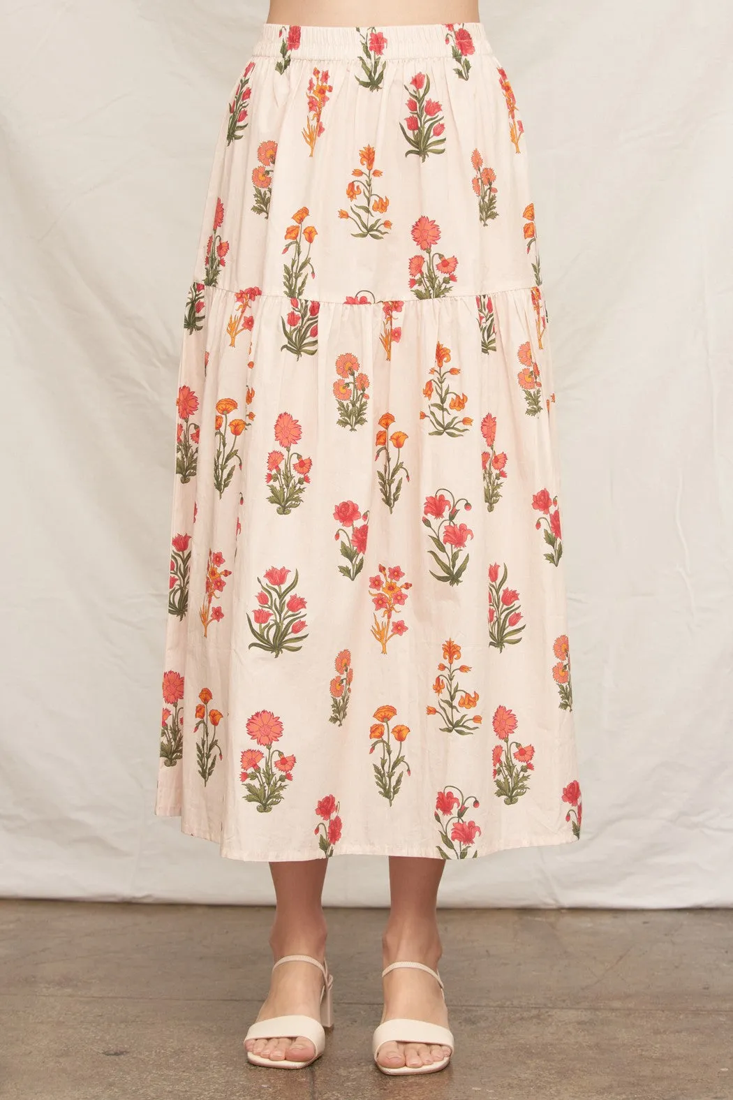 Floral Tiered Maxi Skirt, Ivory Multi sold by North & Main Clothing Company product image thumbnail 3