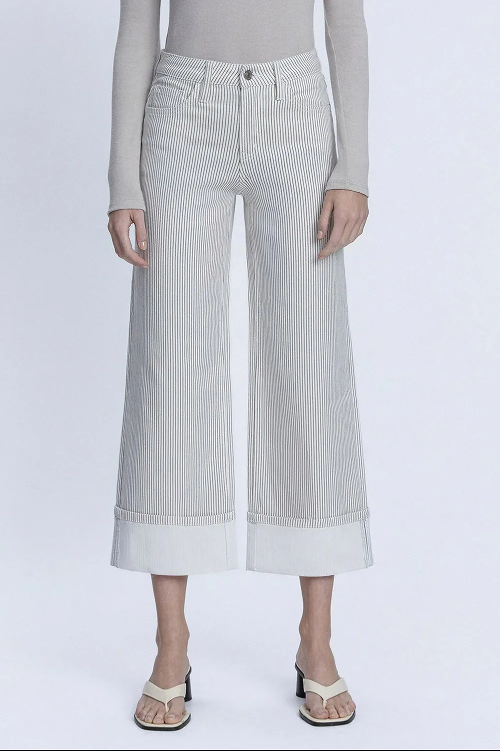 High Rise Cuffed Wide Jean, Stripe sold by North & Main Clothing Company