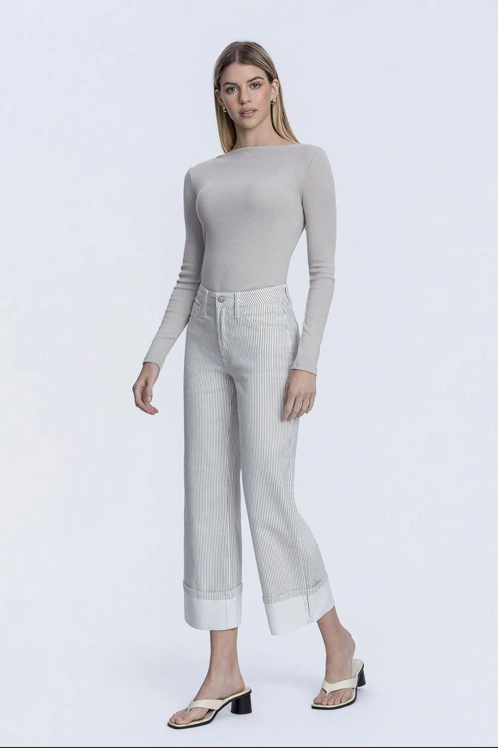 High Rise Cuffed Wide Jean, Stripe sold by North & Main Clothing Company product image thumbnail 3