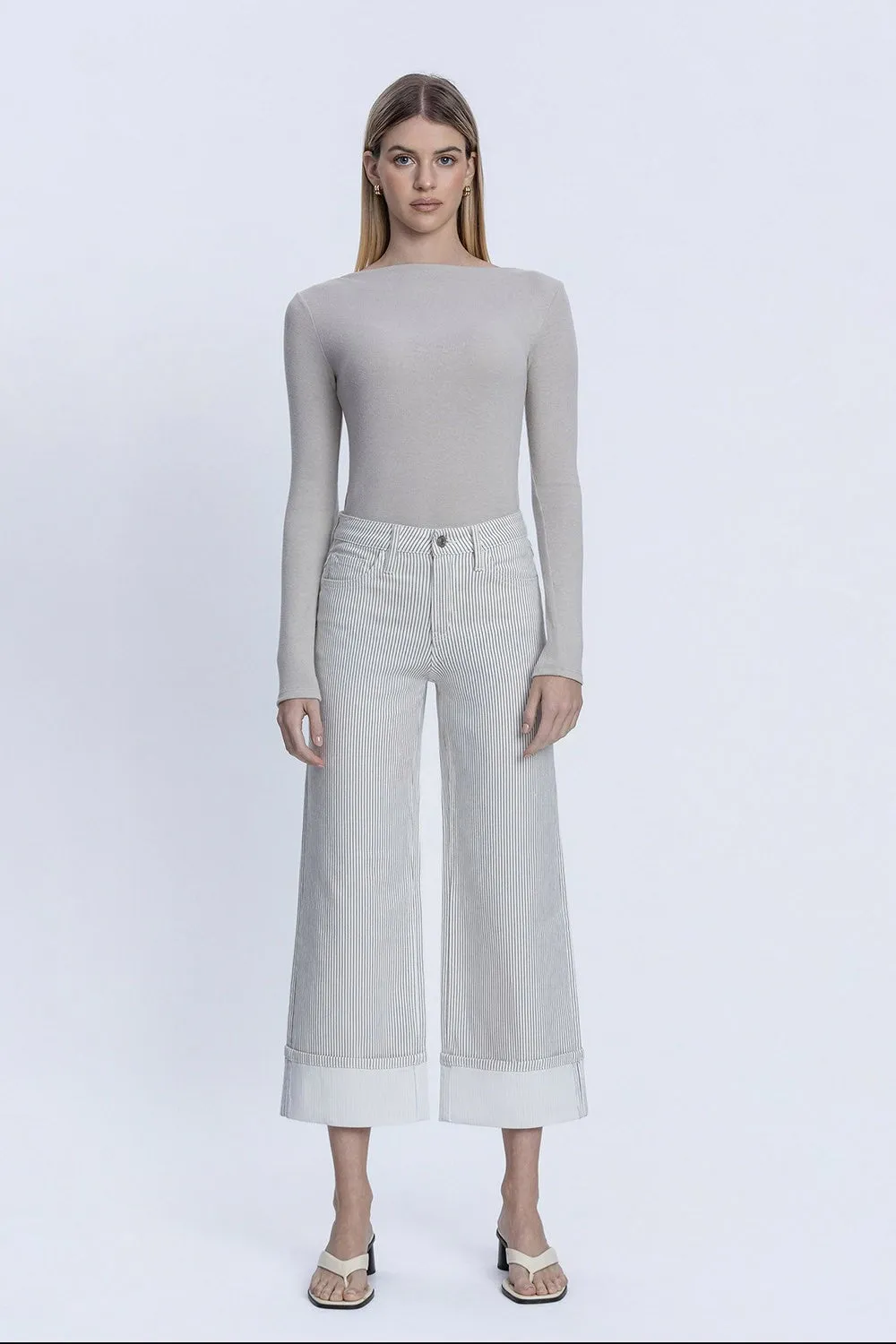 High Rise Cuffed Wide Jean, Stripe sold by North & Main Clothing Company product image thumbnail 4