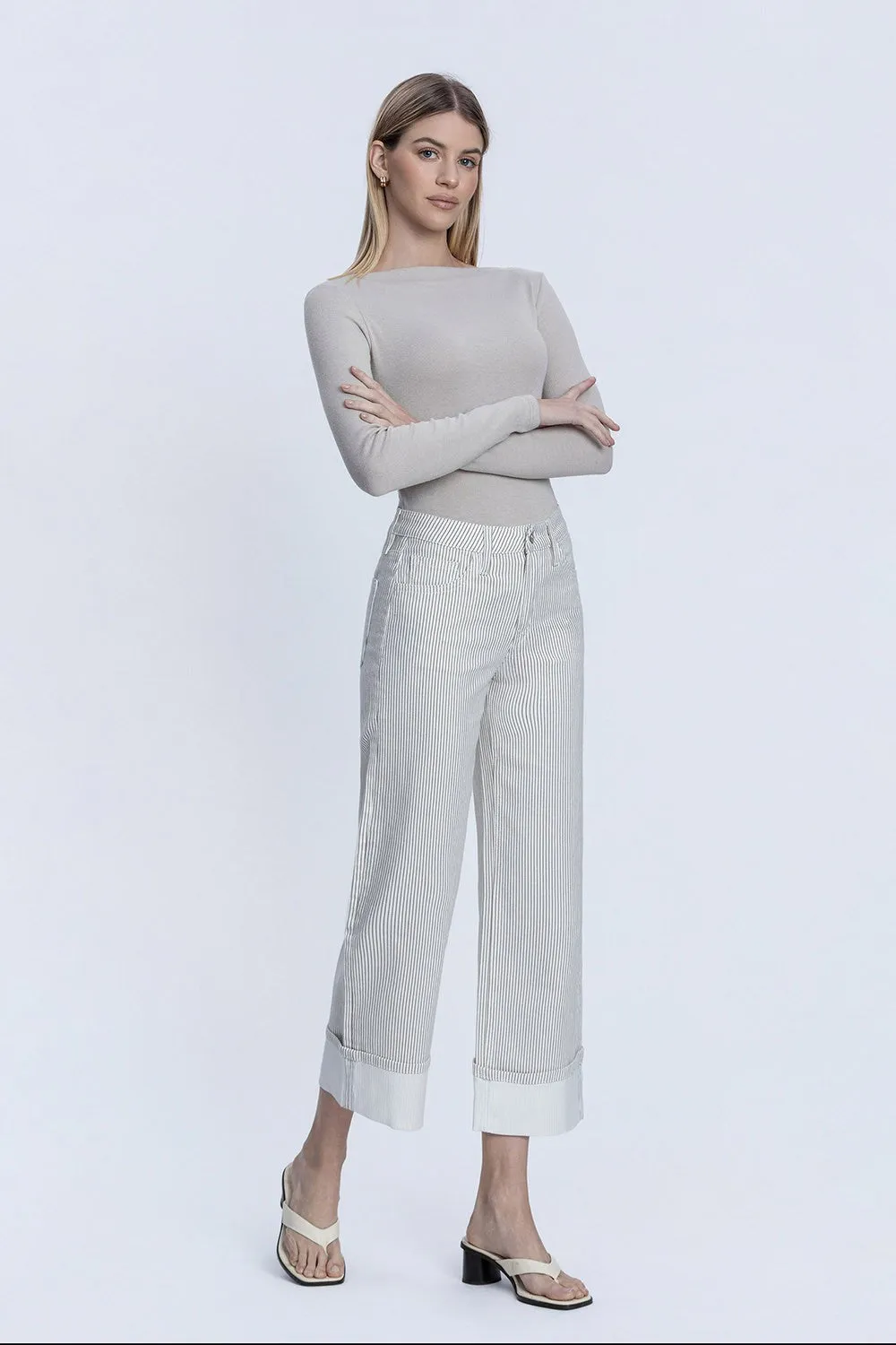 High Rise Cuffed Wide Jean, Stripe sold by North & Main Clothing Company product image thumbnail 2