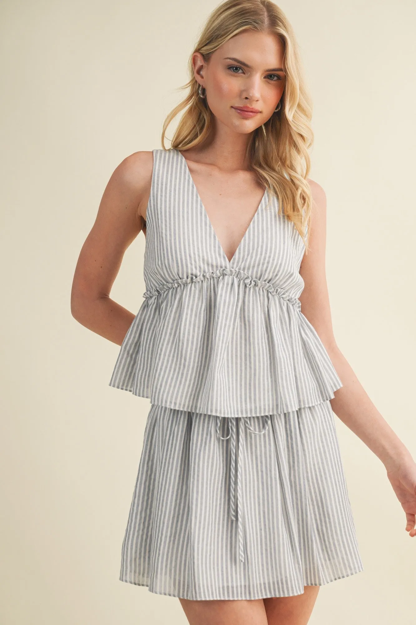 Allison Striped Peplum Top, Misty Blue sold by North & Main Clothing Company