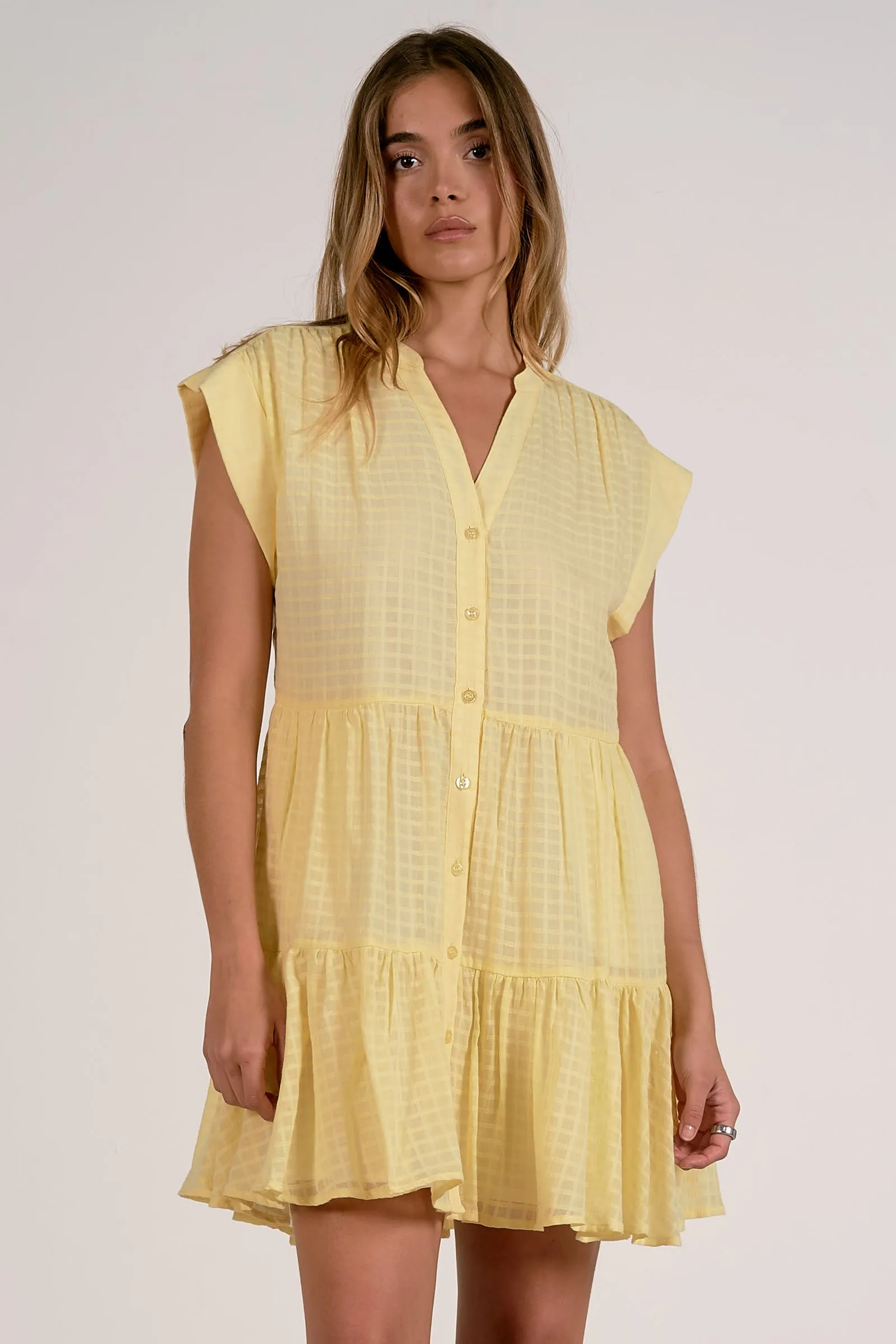 Selma Tiered Mini Dress, Yellow | Elan sold by North & Main Clothing Company