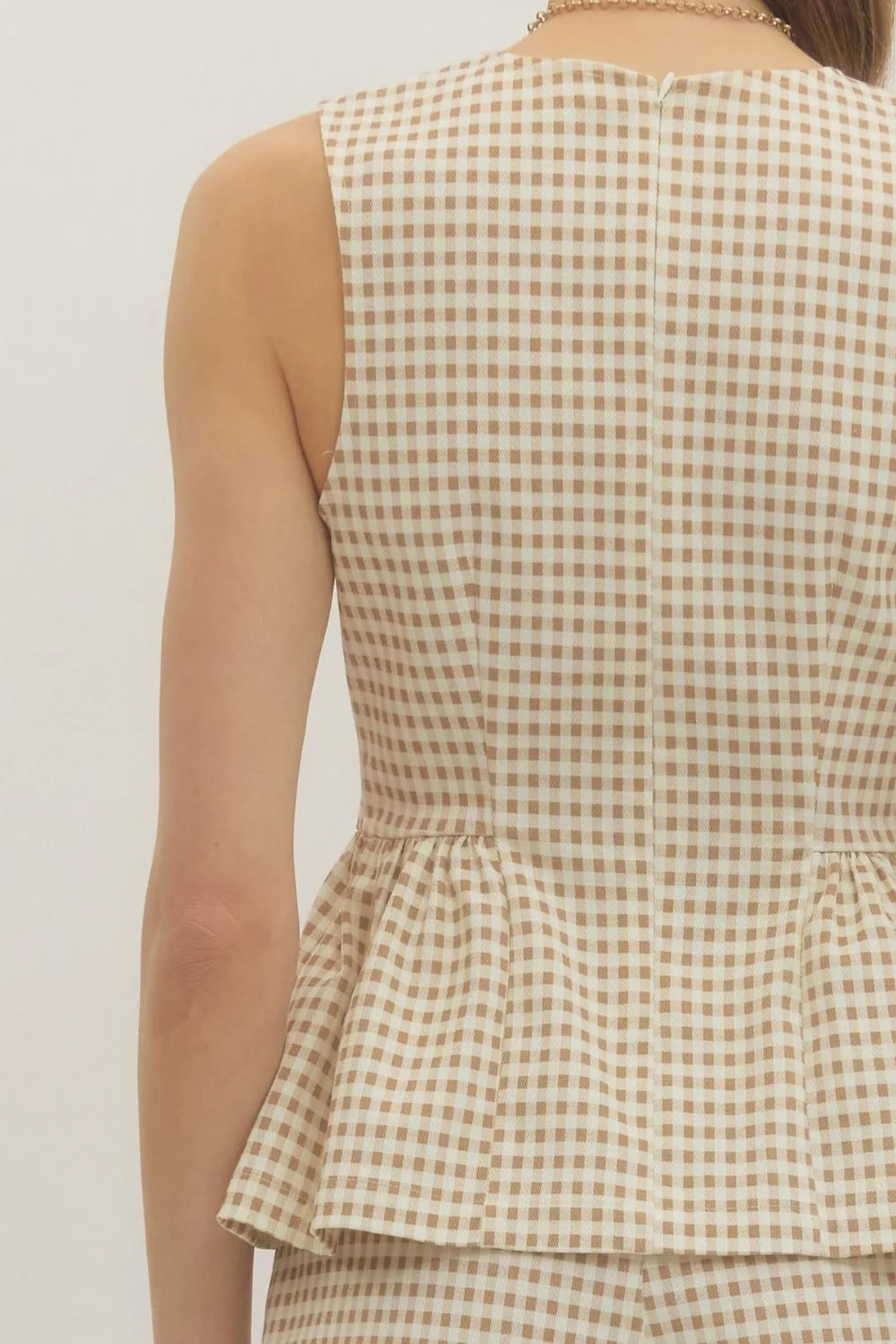 Ariana Gingham Peplum Top, Tan sold by North & Main Clothing Company product image thumbnail 3