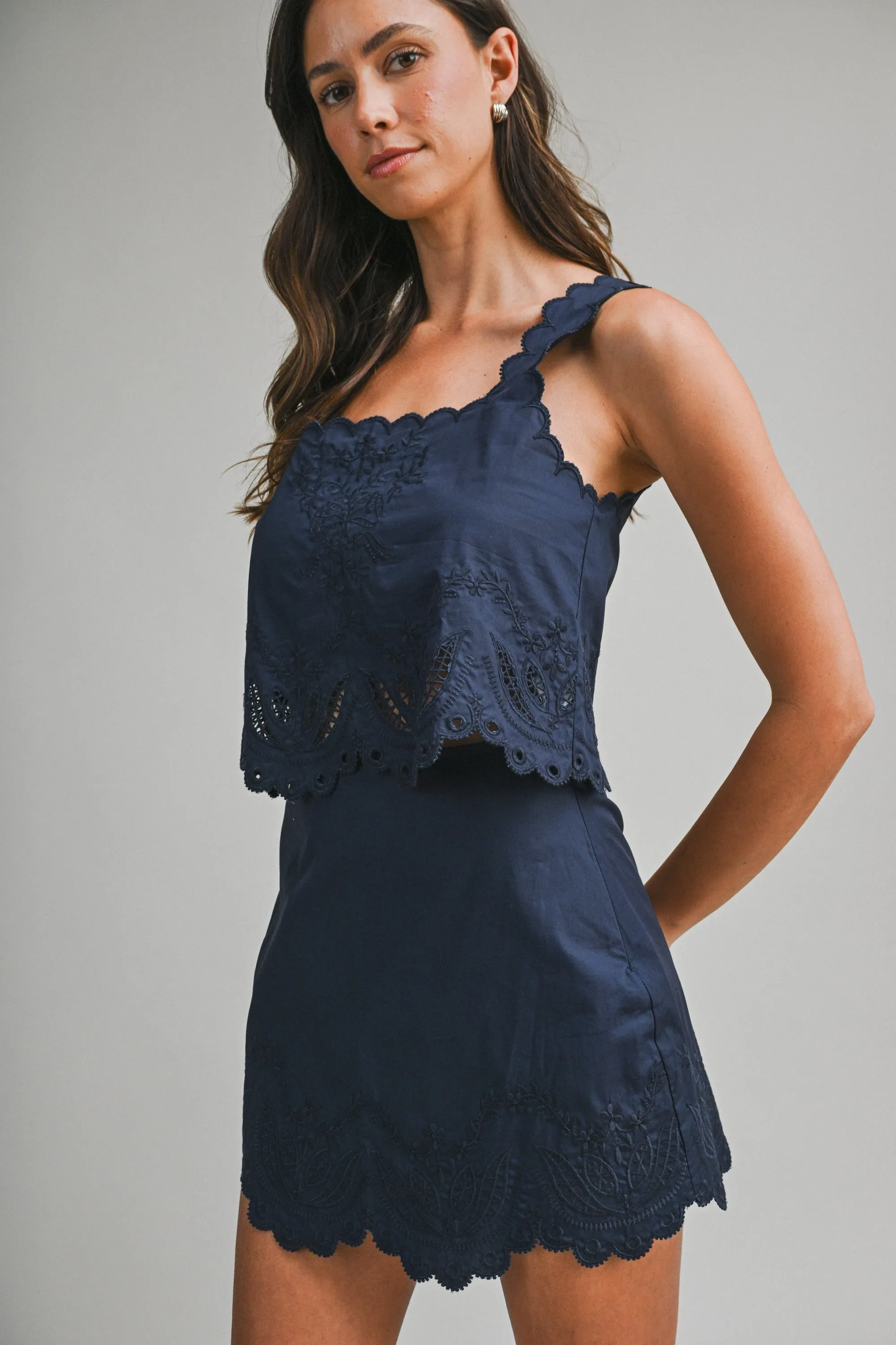 Alba Embroidered Mini Skirt, Navy sold by North & Main Clothing Company product image thumbnail 4