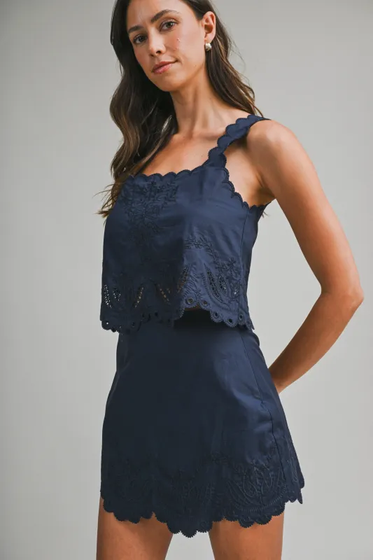 Alba Embroidered Tank Top, Navy made by MABLE