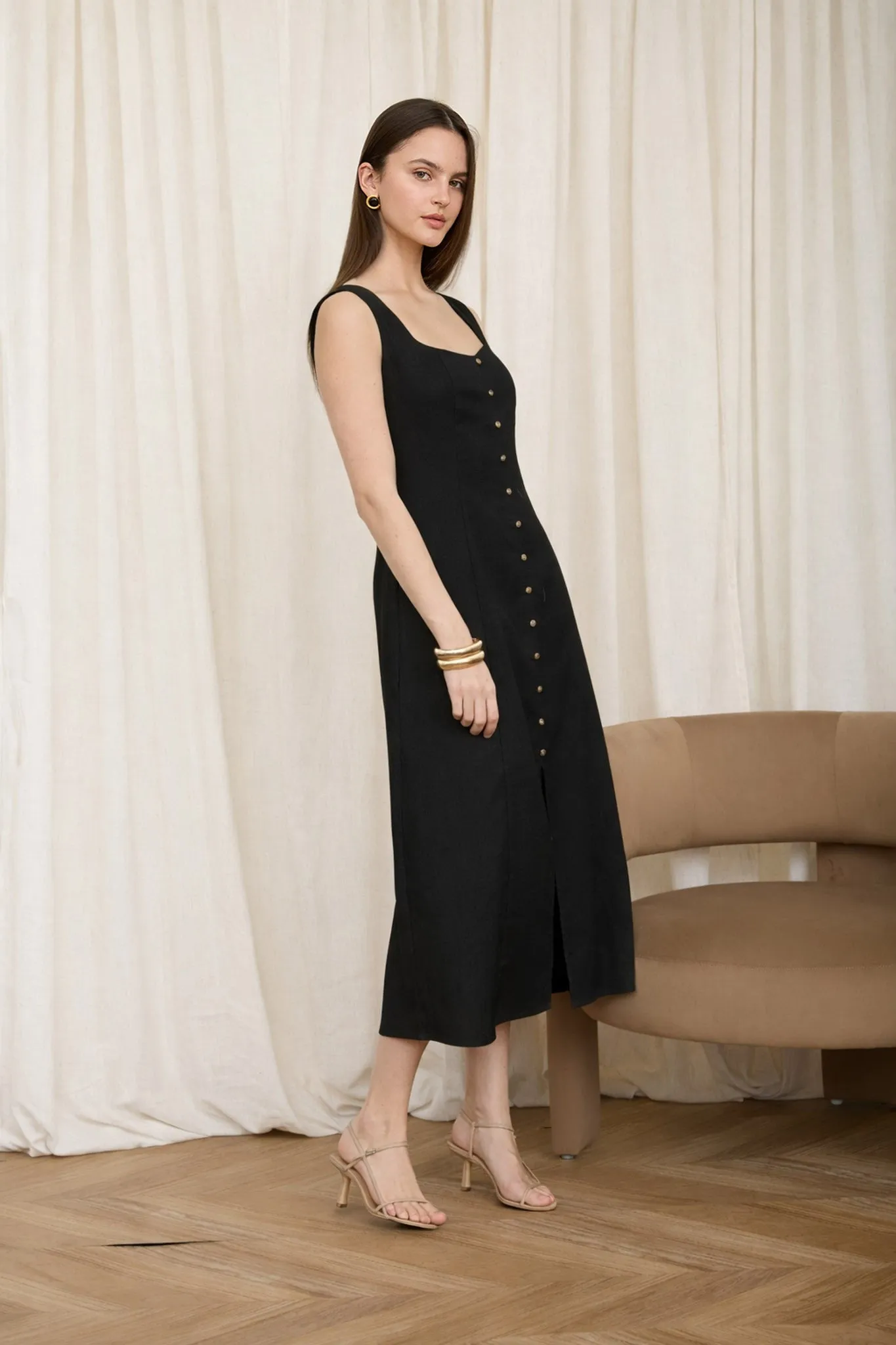 Morgan Button Down Midi Dress, Black sold by North & Main Clothing Company product image thumbnail 2