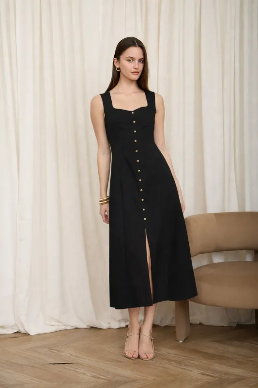 Morgan Button Down Midi Dress, Black made by Blu Pepper