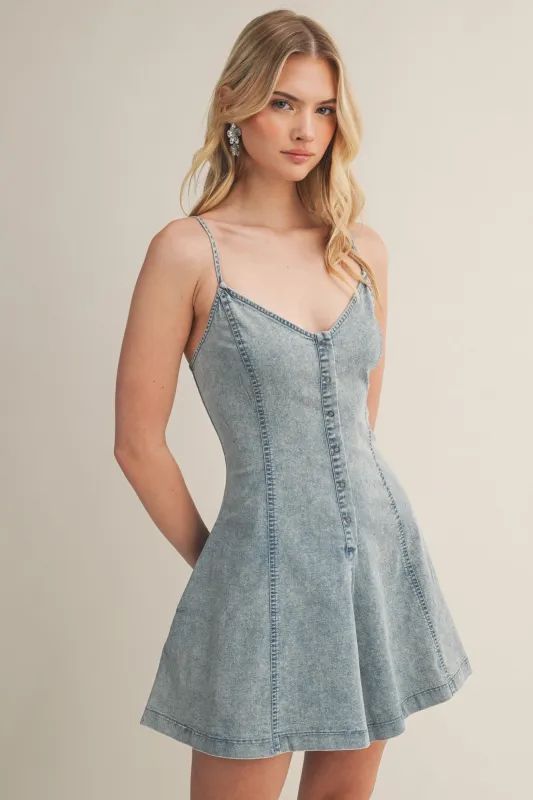 Anabelle Denim Romper, Washed Denim made by Mustard Seed