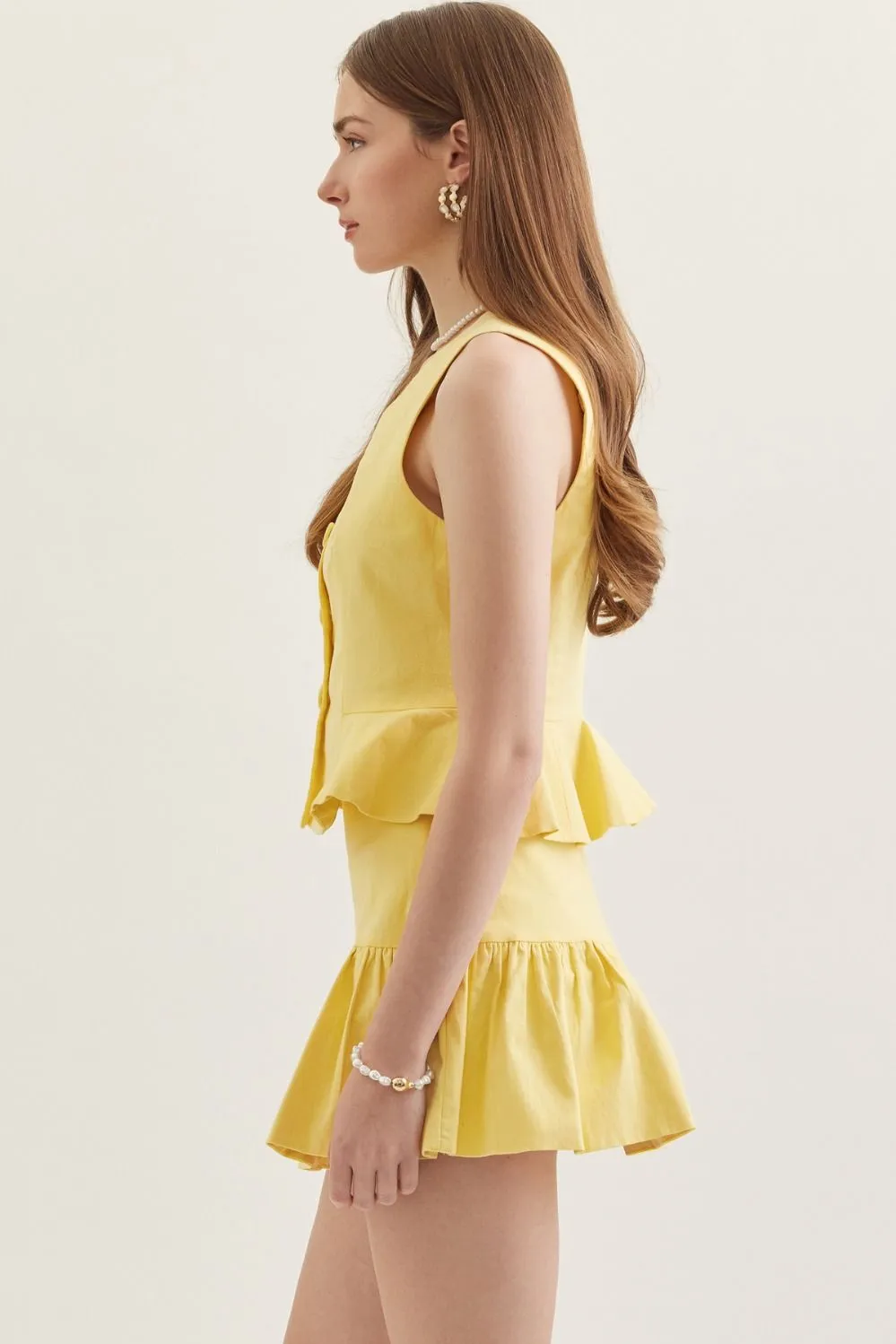 Anne Peplum Hem Vest, Yellow sold by North & Main Clothing Company product image thumbnail 2