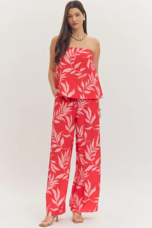 Ella Leaf Print Pants, Red made by entro