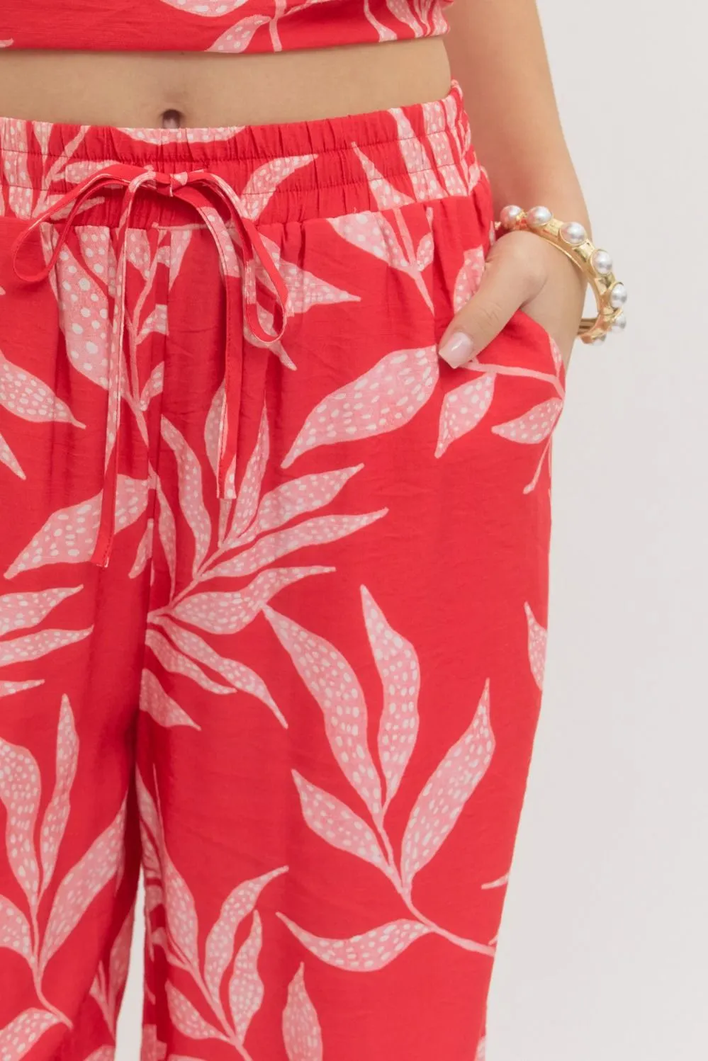 Ella Leaf Print Pants, Red sold by North & Main Clothing Company product image thumbnail 2