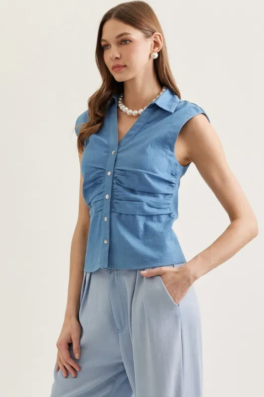 Kathrine Denim Sleeveless Top, Mid Denim made by entro