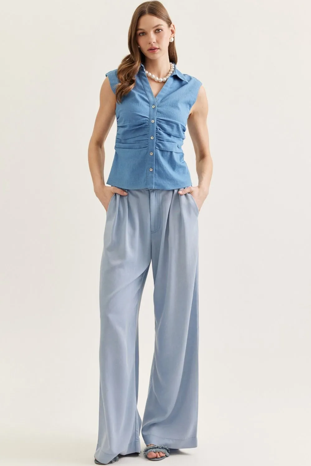 Kathrine Denim Sleeveless Top, Mid Denim sold by North & Main Clothing Company product image thumbnail 2