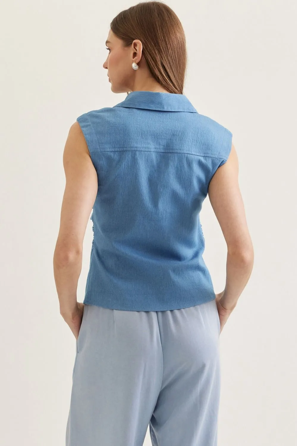 Kathrine Denim Sleeveless Top, Mid Denim sold by North & Main Clothing Company product image thumbnail 5