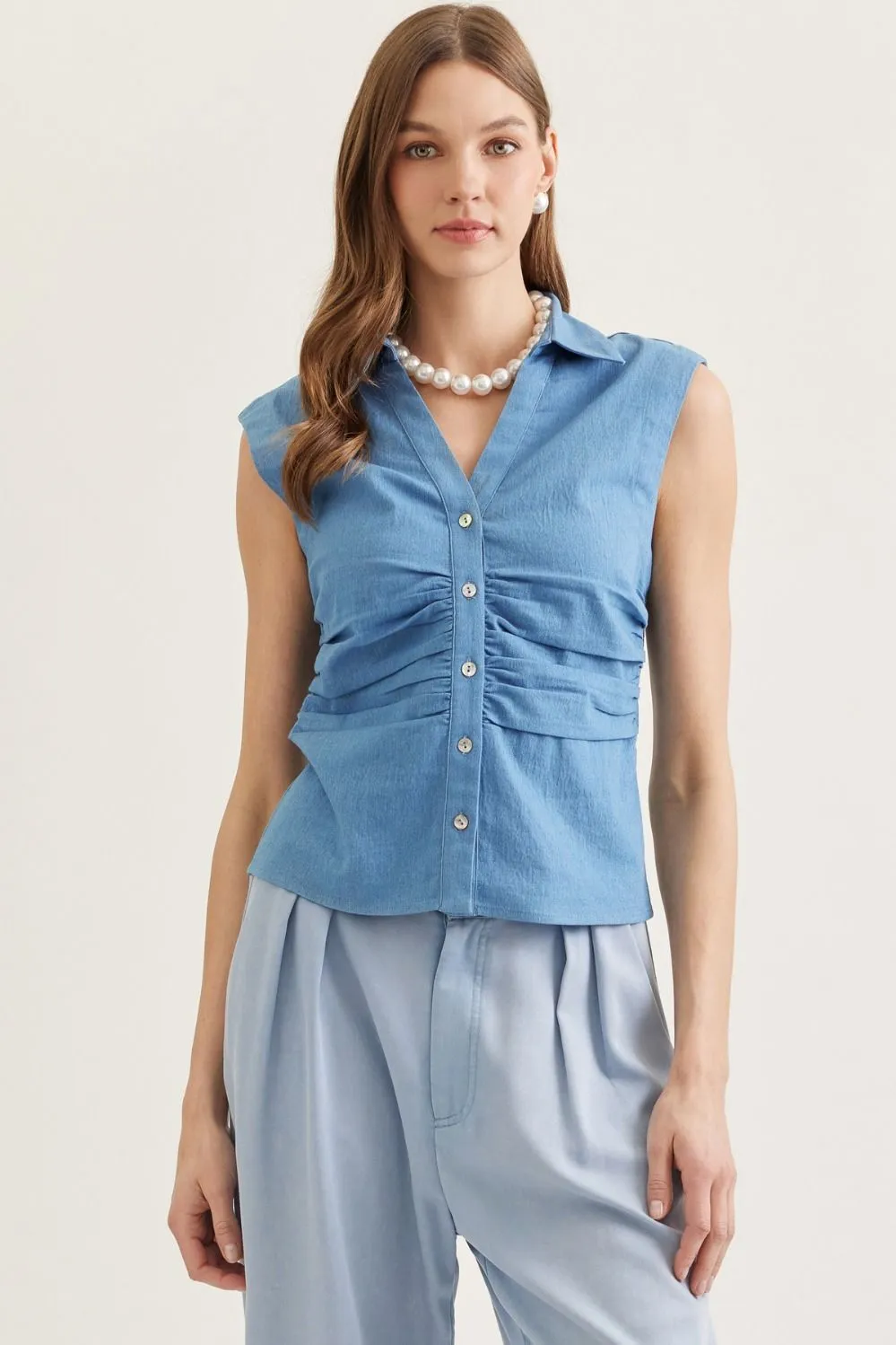 Kathrine Denim Sleeveless Top, Mid Denim sold by North & Main Clothing Company product image thumbnail 3