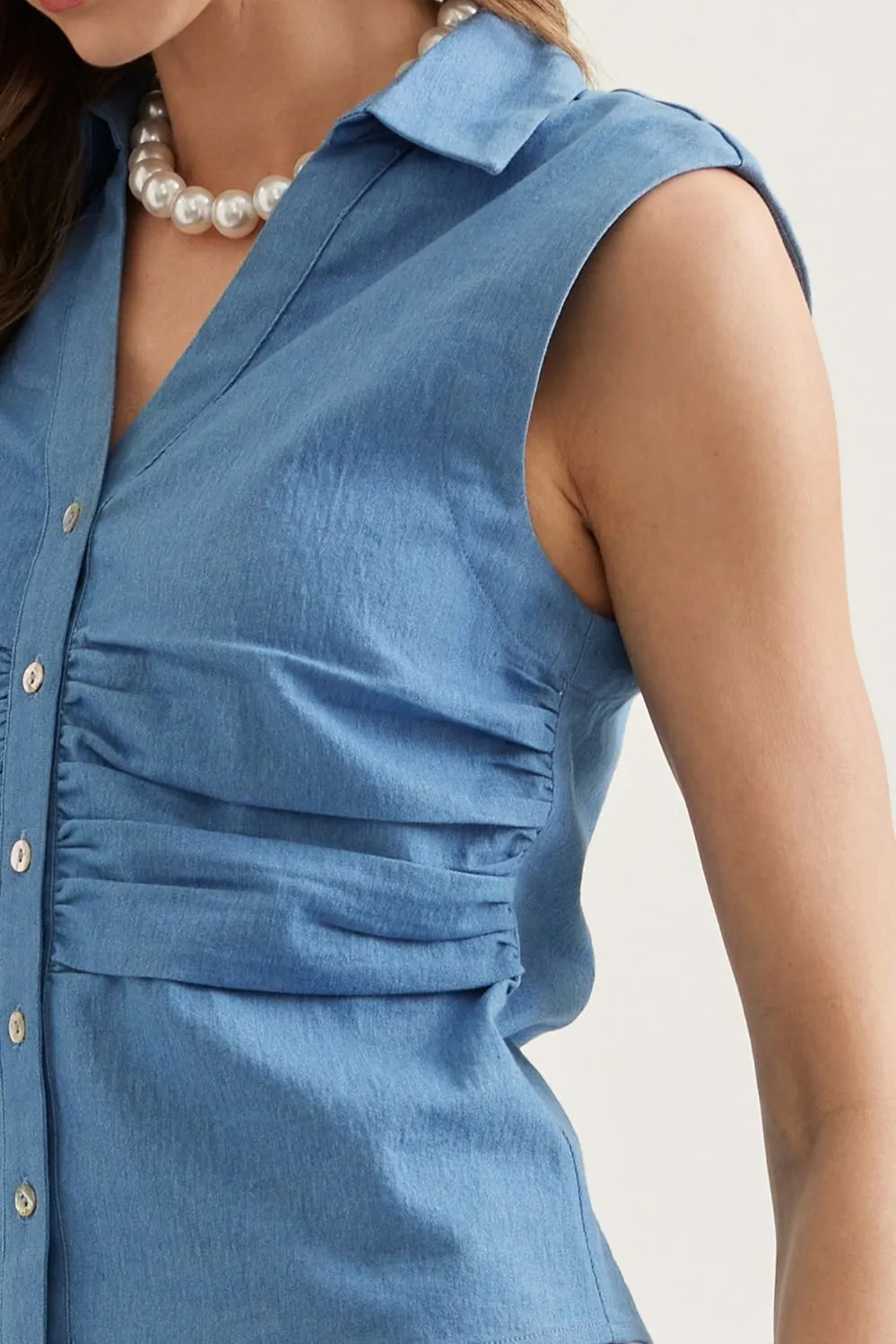 Kathrine Denim Sleeveless Top, Mid Denim sold by North & Main Clothing Company product image thumbnail 4