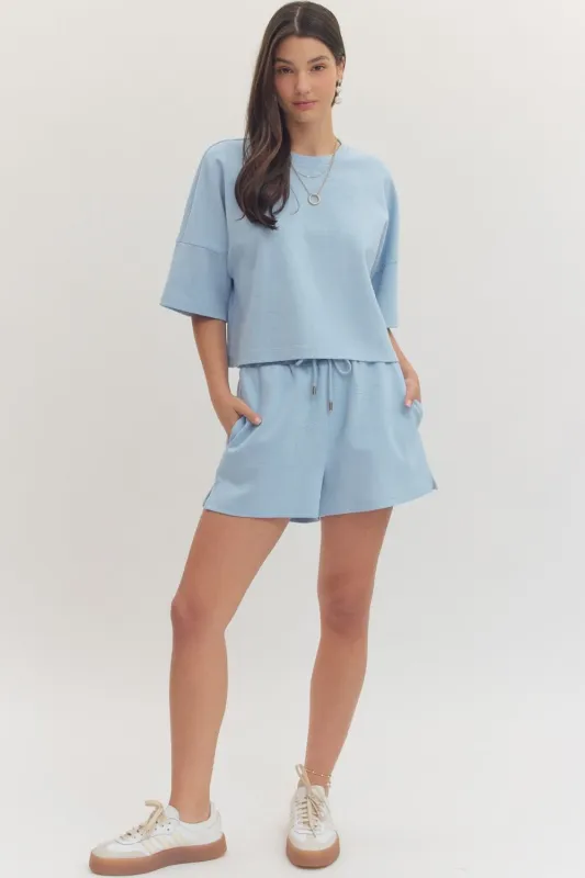 Melody Tonal Embroidered Top, Lt Blue made by entro