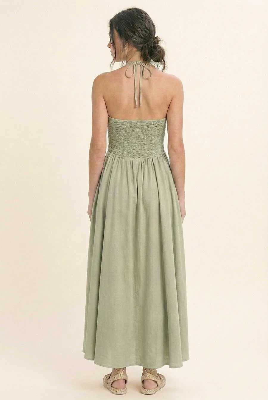Madilynn Beaded Halter Maxi Dress, Dusty Sage sold by North & Main Clothing Company product image thumbnail 2
