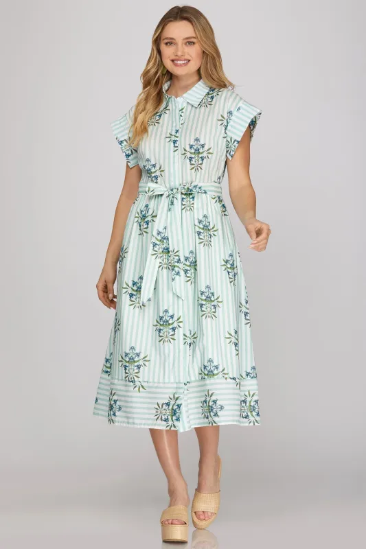 Taylor Floral Button Down Midi Dress, Mint made by She and Sky