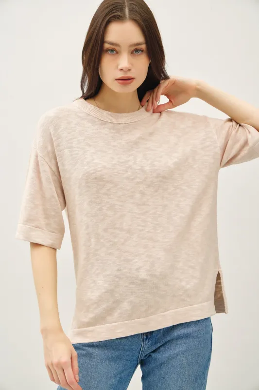 Annika Slub Sweater Top, Beige made by BE COOL