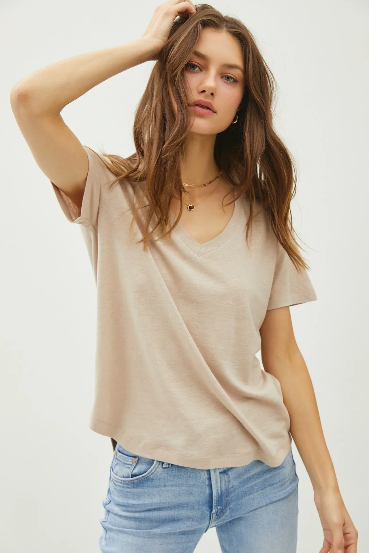 Maggie Linen Tee, Khaki sold by North & Main Clothing Company