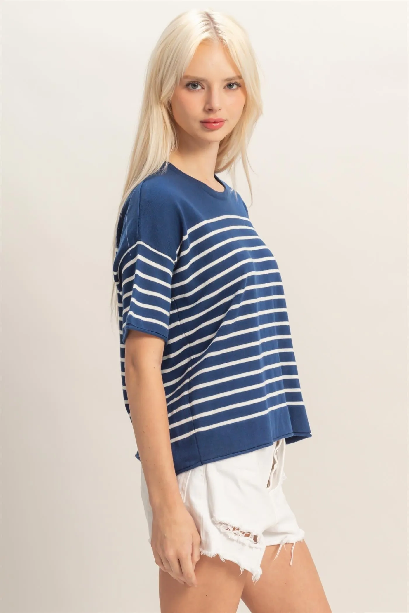 Precilla Striped Knit Top, Navy sold by North & Main Clothing Company product image thumbnail 2