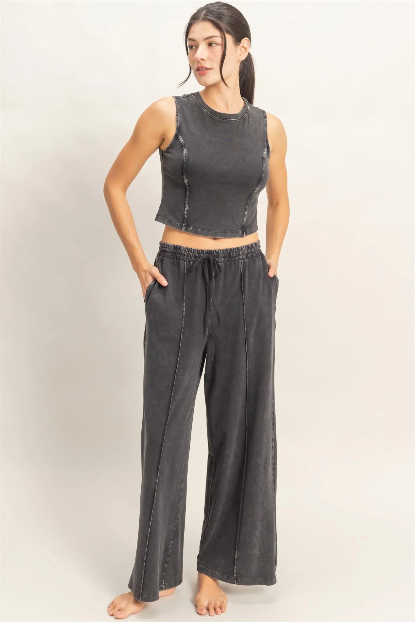 Leah Mineral Washed Top, Black sold by North & Main Clothing Company