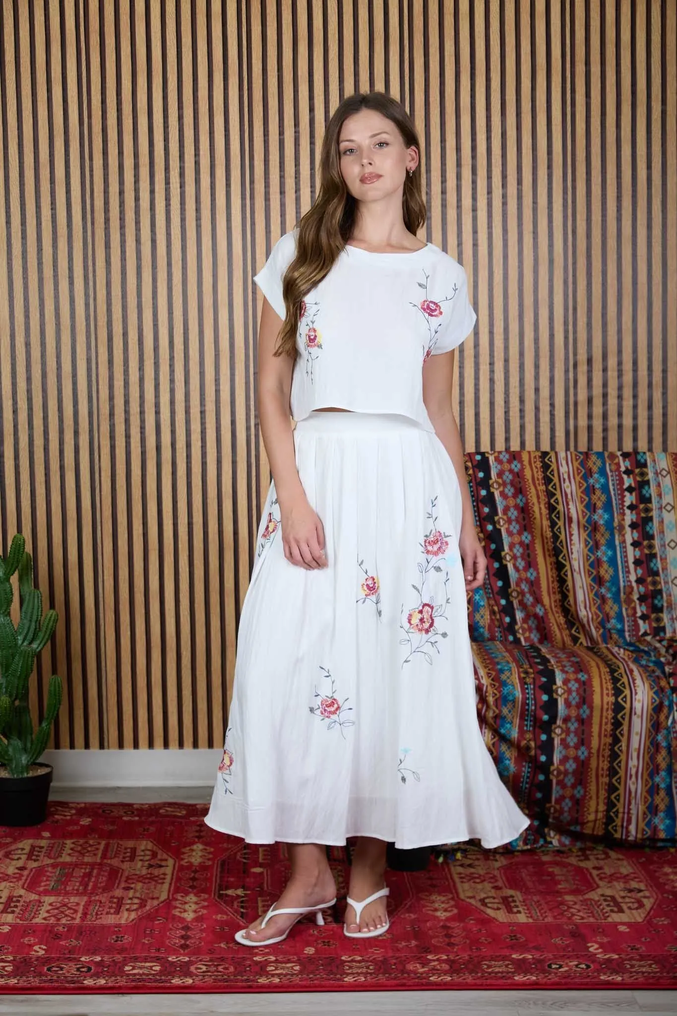 Leanne Embroidered Boat Neck Crop, White Multi sold by North & Main Clothing Company product image thumbnail 2