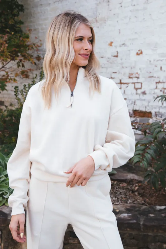 Arleth Three-Quarter Zip Pullover Top, Cream sold by North & Main Clothing Company