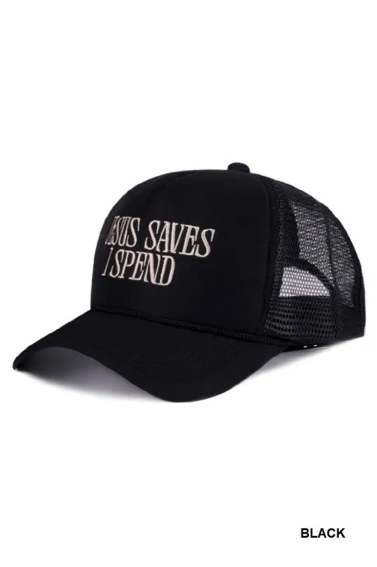 Jesus Saves I Spend Mesh Trucker Hat, Black sold by North & Main Clothing Company product image thumbnail 5