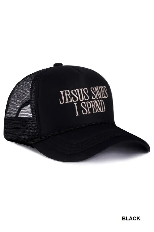 Jesus Saves I Spend Mesh Trucker Hat, Black sold by North & Main Clothing Company product image thumbnail 3