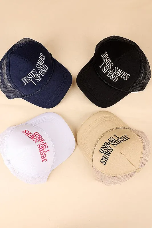 Jesus Saves I Spend Mesh Trucker Hat, Navy sold by North & Main Clothing Company product image thumbnail 5