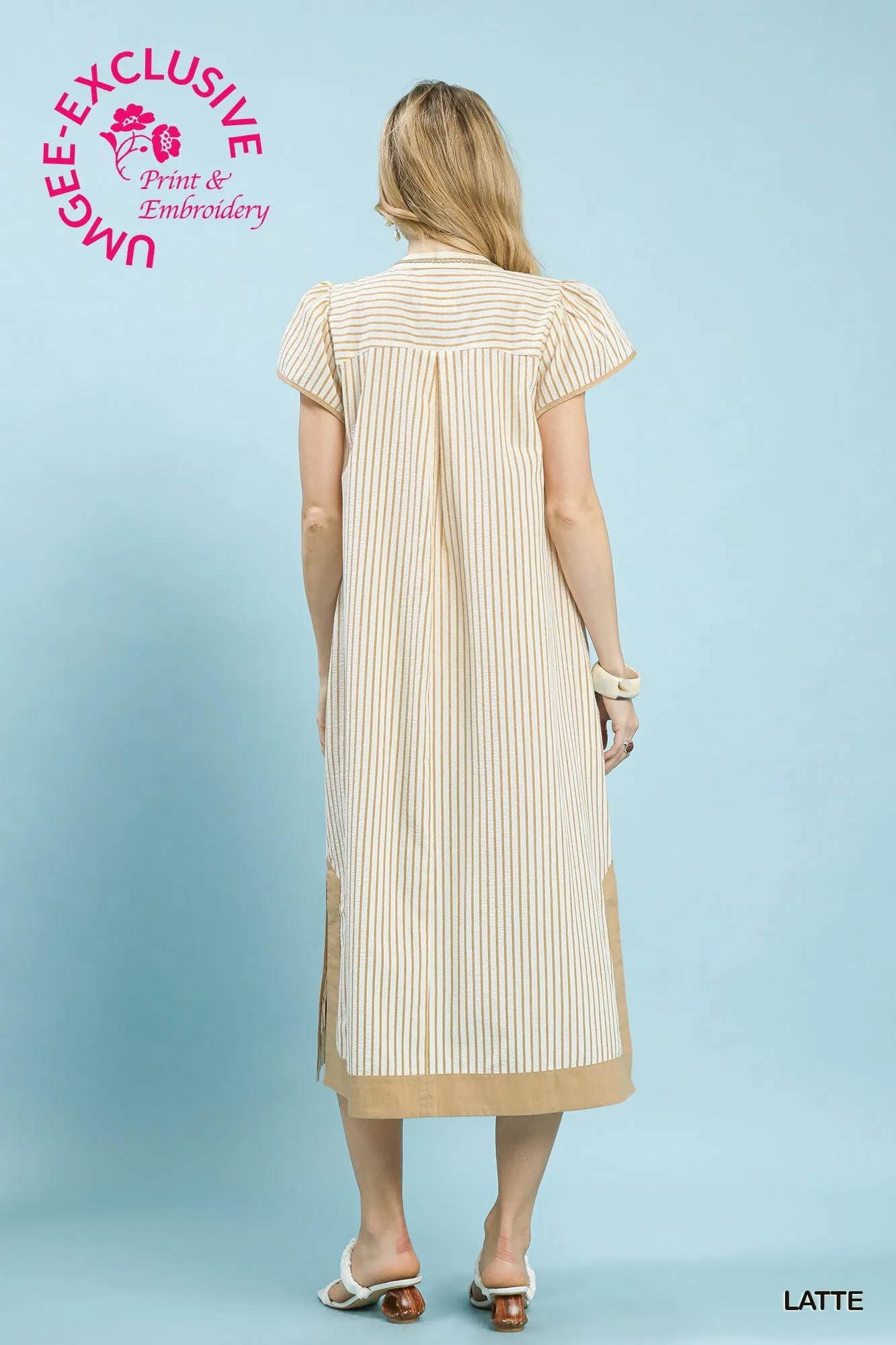 Lila Striped Midi Dress, Latte sold by North & Main Clothing Company product image thumbnail 5