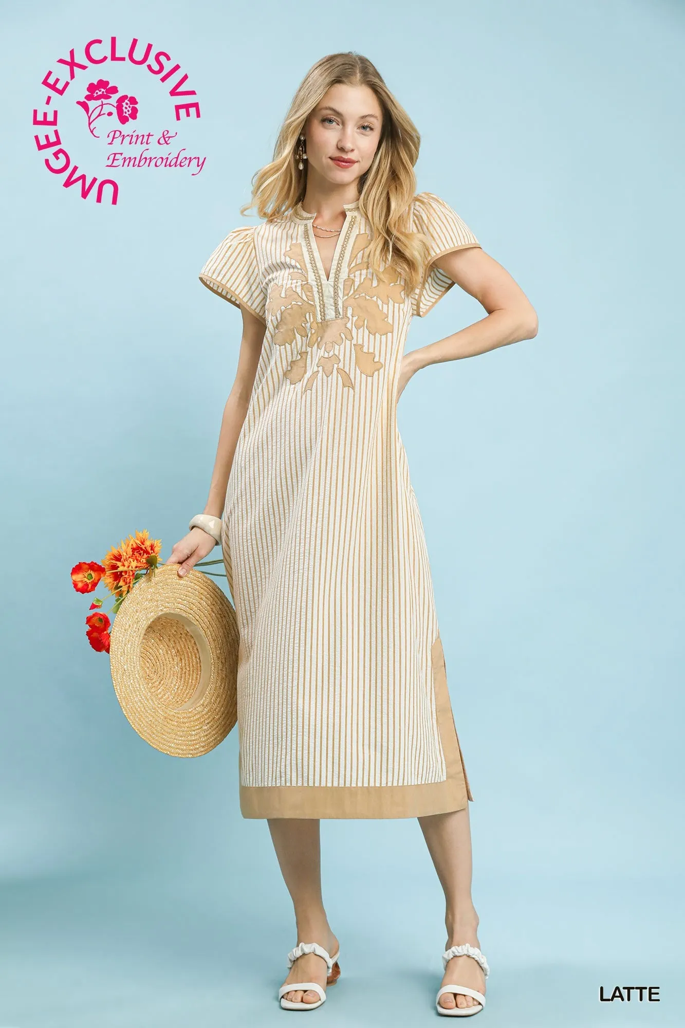Lila Striped Midi Dress, Latte sold by North & Main Clothing Company product image thumbnail 2